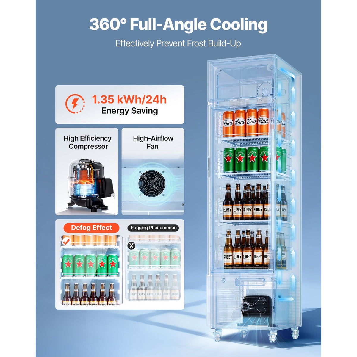Commercial Merchandiser Refrigerator, 6.1 Cu.Ft / 173 L Glass Door Display Refrigerator, Upright Beverage Cooler with Customizable Lightbox, 3 Adjustable Shelves & Soft LED Light for Homes Shops