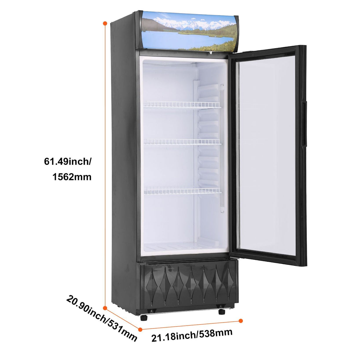 Commercial Merchandiser Refrigerator, 6.8 Cu.Ft / 195L Beverage Refrigerator Cooler Merchandiser, Glass Door Display Refrigerator Upright Fridge with 3 Adjustable Shelves, Customizable Lightbox