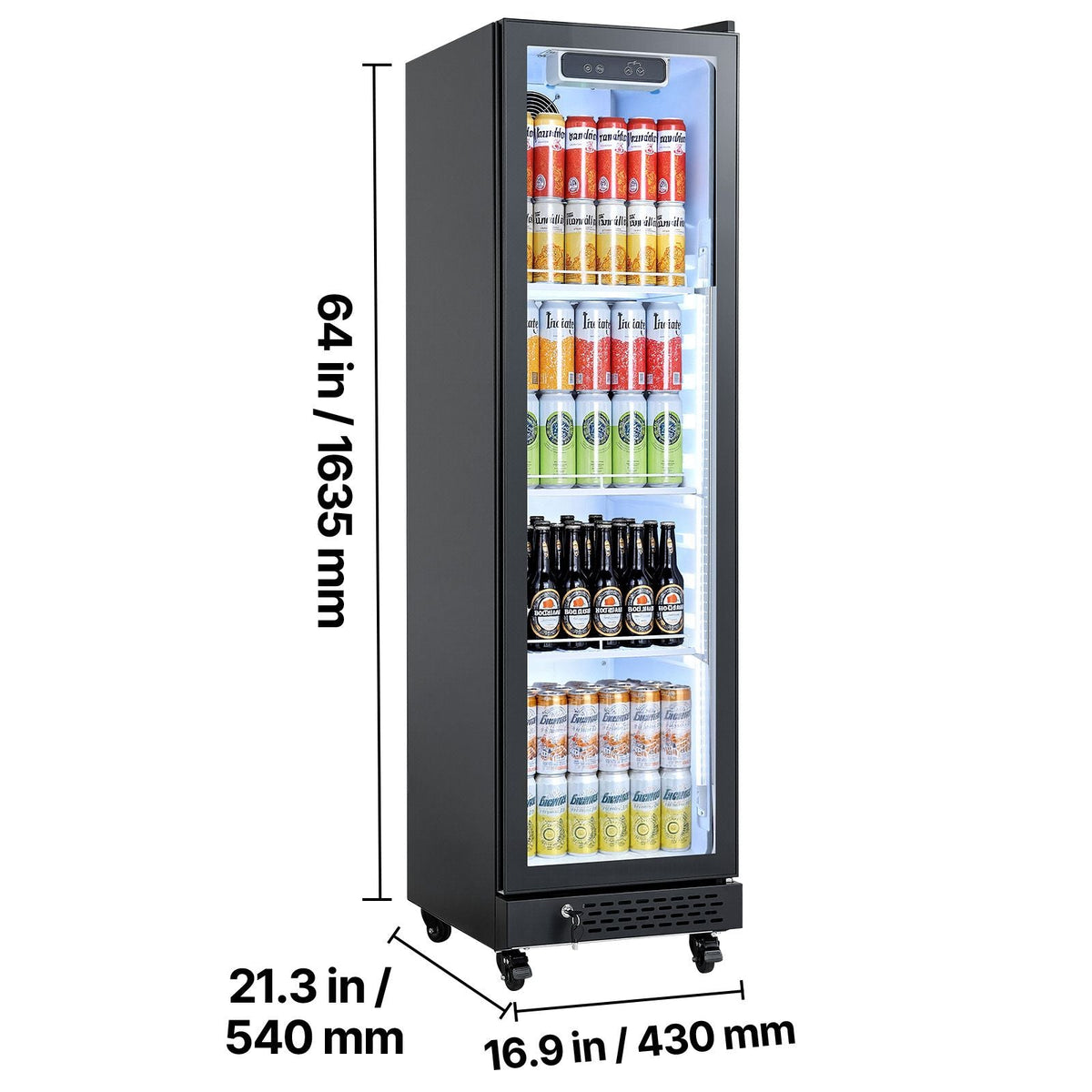 Commercial Merchandiser Refrigerator, 6.9 Cu.Ft / 195L Glass Door Display Refrigerator, Upright Beverage Cooler Fridge with 4 Adjustable Shelves, Soft LED Light & Casters for Homes Shops Bars