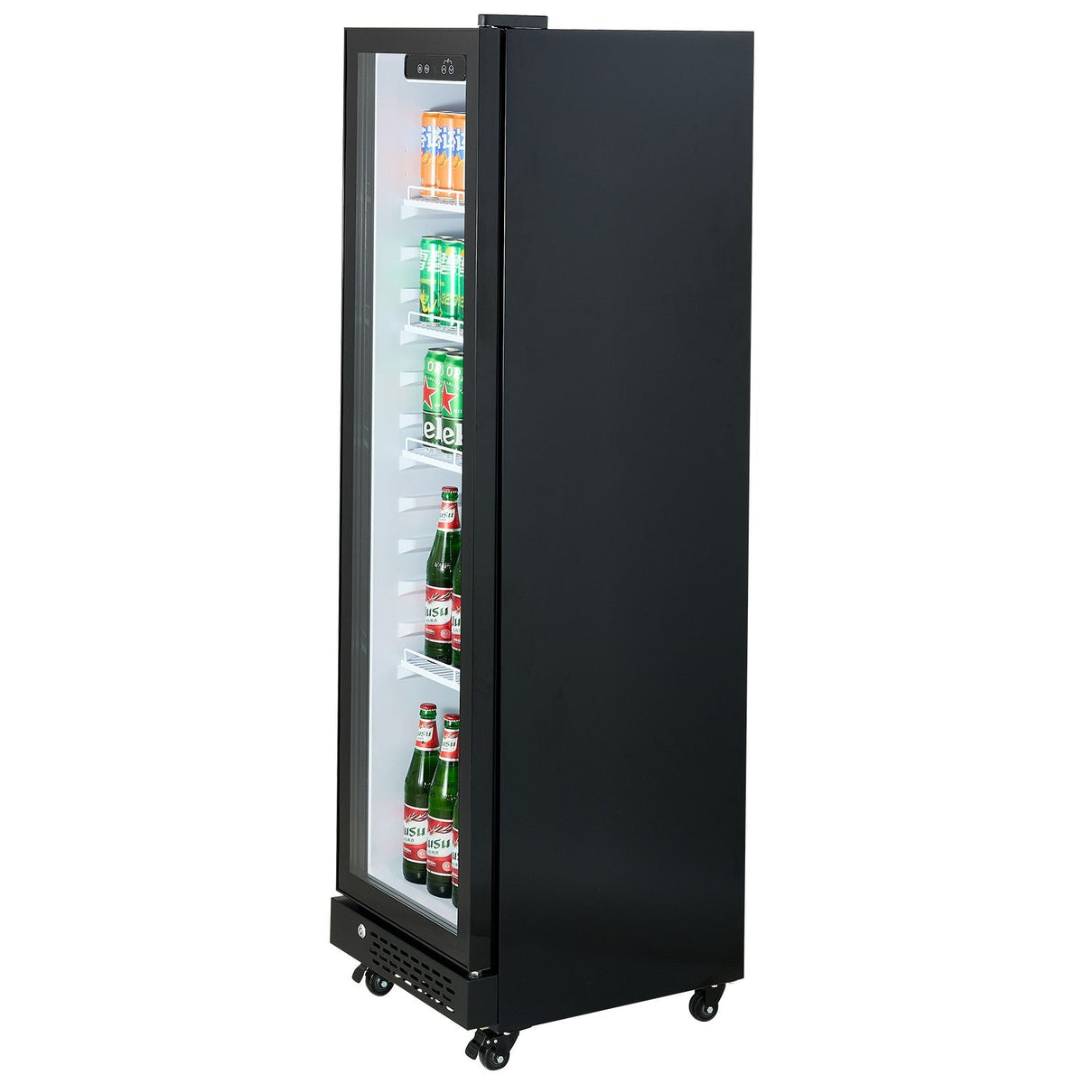Commercial Merchandiser Refrigerator, 6.9 Cu.Ft / 195L Glass Door Display Refrigerator, Upright Beverage Cooler Fridge with 4 Adjustable Shelves, Soft LED Light & Casters for Homes Shops Bars