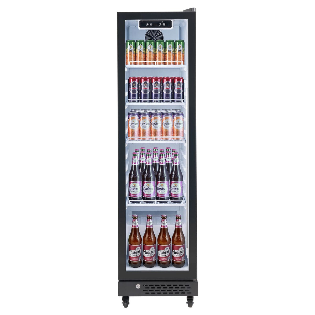 Commercial Merchandiser Refrigerator, 6.9 Cu.Ft / 195L Glass Door Display Refrigerator, Upright Beverage Cooler Fridge with 4 Adjustable Shelves, Soft LED Light & Casters for Homes Shops Bars