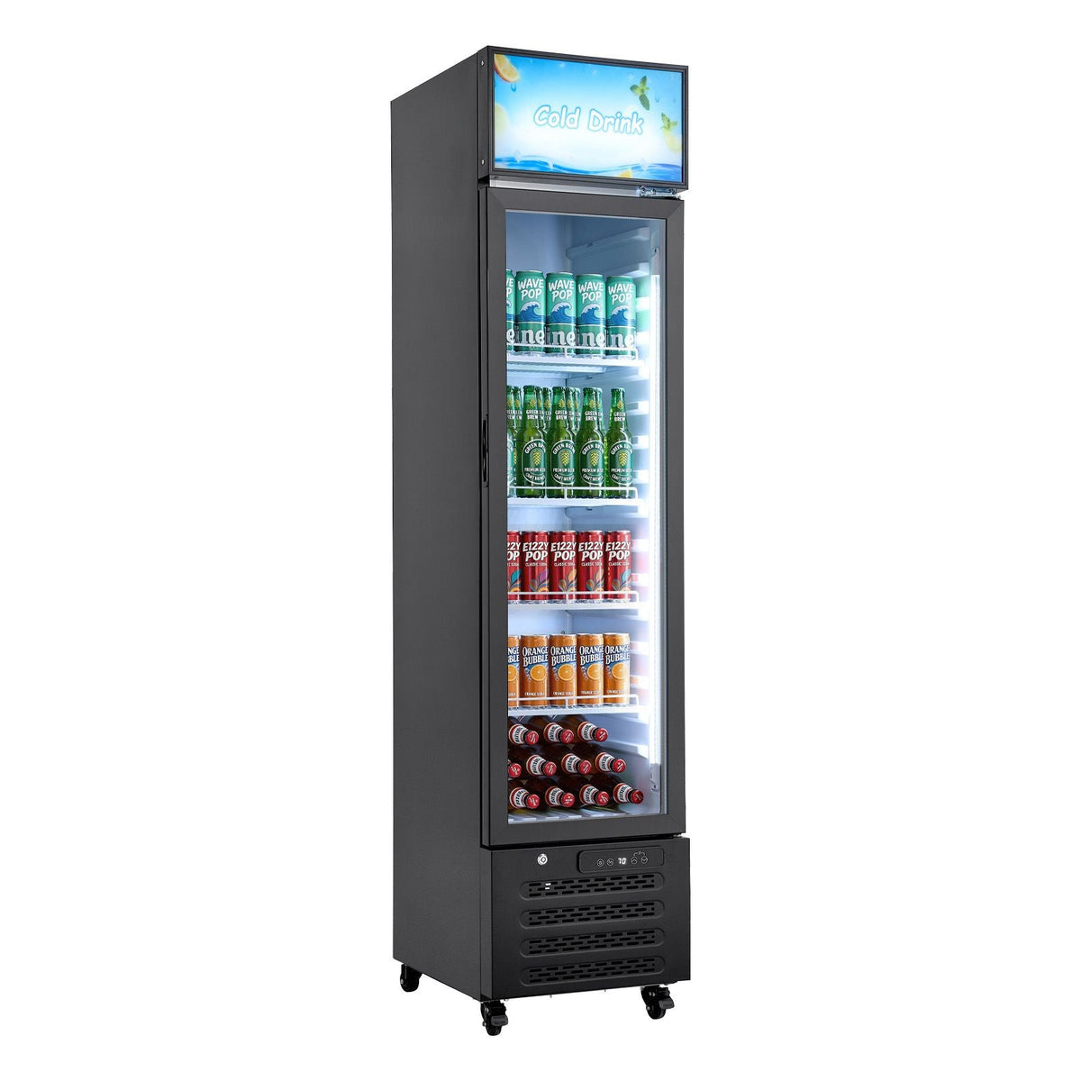 Commercial Merchandiser Refrigerator, 7.5 Cu.Ft / 213 L Glass Door Display Refrigerator, Upright Beverage Cooler with Customizable Lightbox, 4 Adjustable Shelves & Soft LED Light for Homes Shops