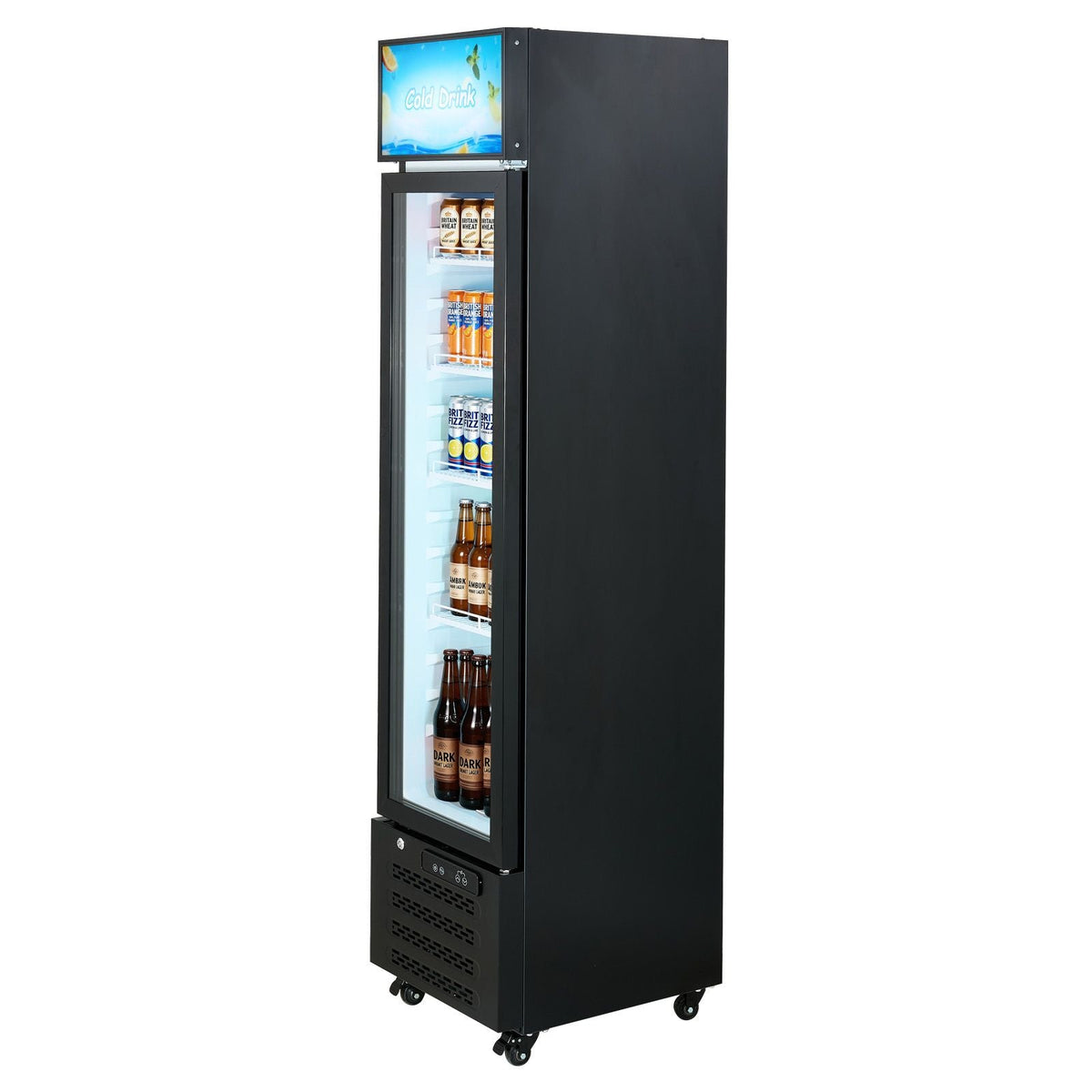 Commercial Merchandiser Refrigerator, 7.5 Cu.Ft / 213 L Glass Door Display Refrigerator, Upright Beverage Cooler with Customizable Lightbox, 4 Adjustable Shelves & Soft LED Light for Homes Shops