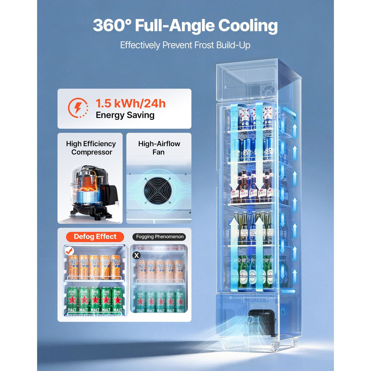 Commercial Merchandiser Refrigerator, 7.5 Cu.Ft / 213 L Glass Door Display Refrigerator, Upright Beverage Cooler with Customizable Lightbox, 4 Adjustable Shelves & Soft LED Light for Homes Shops
