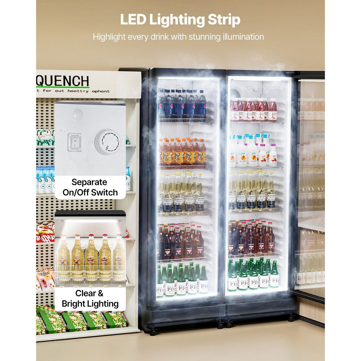 Commercial Merchandiser Refrigerator, 8.1 CU.FT Glass Door Display Refrigerator Upright Fridge, Beverage Refrigerator Cooler Merchandiser with 4 Adjustable Shelves and Soft LED Light, Black