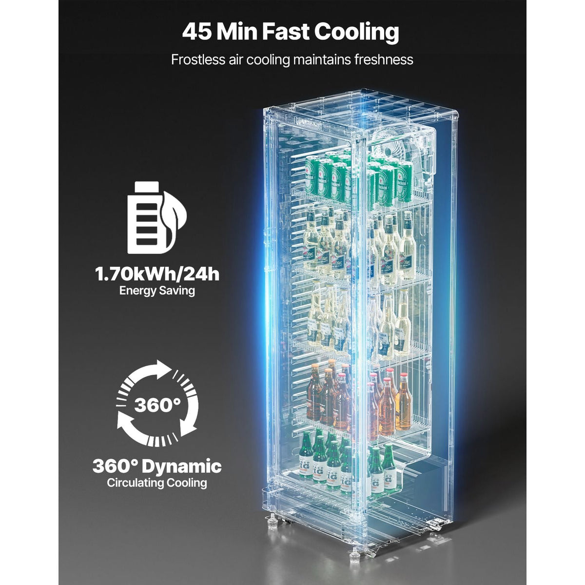 Commercial Merchandiser Refrigerator, 8.1 CU.FT Glass Door Display Refrigerator Upright Fridge, Beverage Refrigerator Cooler Merchandiser with 4 Adjustable Shelves and Soft LED Light, Black