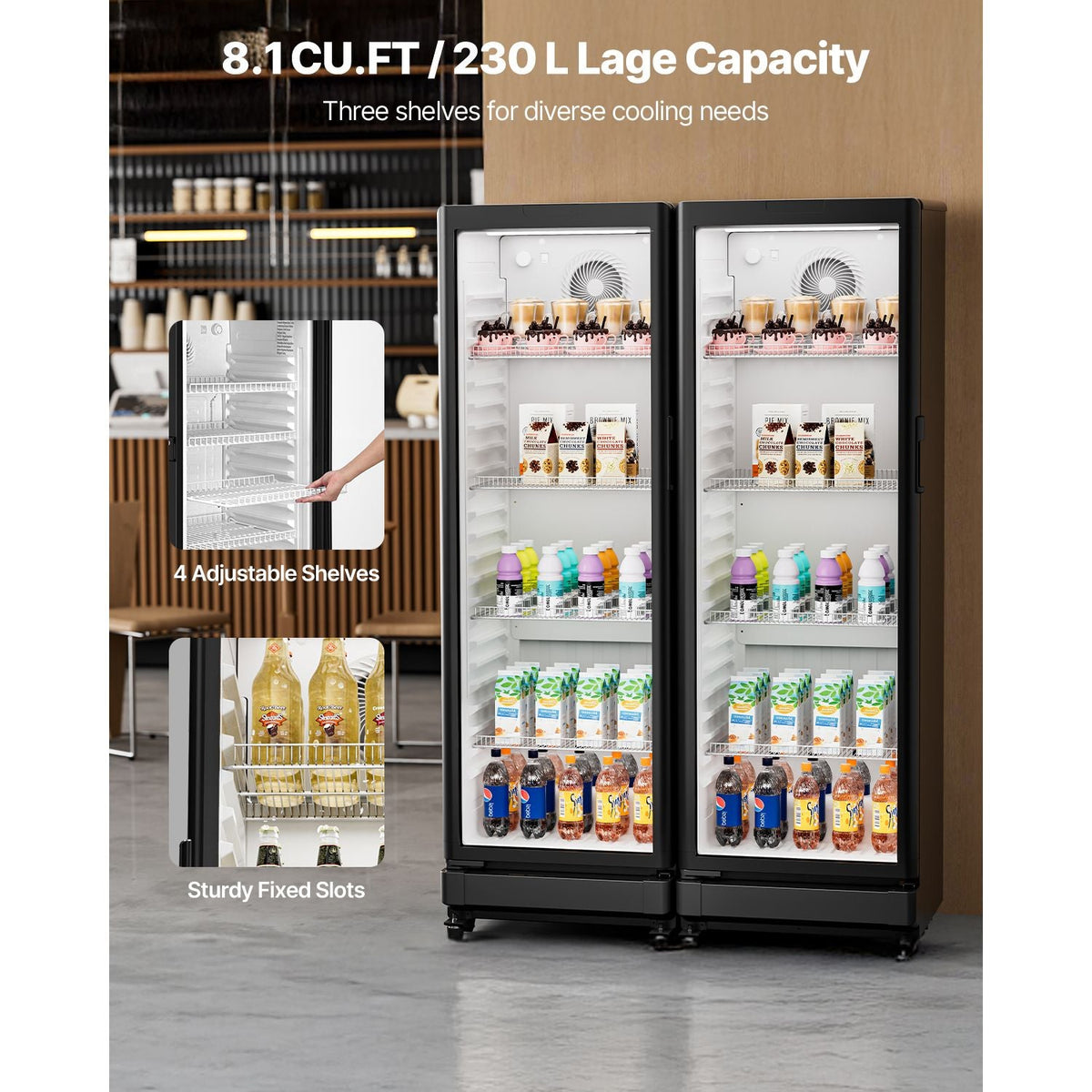 Commercial Merchandiser Refrigerator, 8.1 CU.FT Glass Door Display Refrigerator Upright Fridge, Beverage Refrigerator Cooler Merchandiser with 4 Adjustable Shelves and Soft LED Light, Black