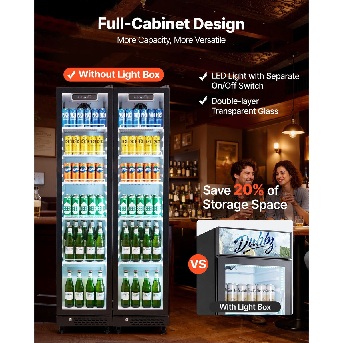 Commercial Merchandiser Refrigerator, 8.3 Cu.Ft / 235 L Glass Door Display Refrigerator, Upright Beverage Cooler Fridge with 5 Adjustable Shelves, Soft LED Light & Casters for Homes Shops Bars