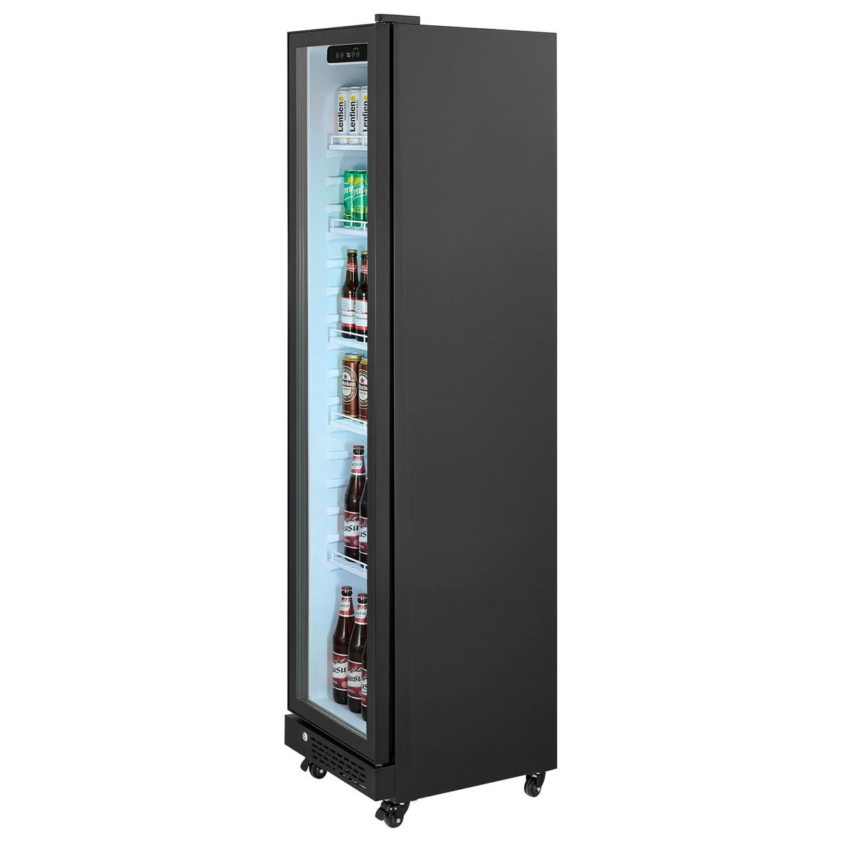 Commercial Merchandiser Refrigerator, 8.3 Cu.Ft / 235 L Glass Door Display Refrigerator, Upright Beverage Cooler Fridge with 5 Adjustable Shelves, Soft LED Light & Casters for Homes Shops Bars