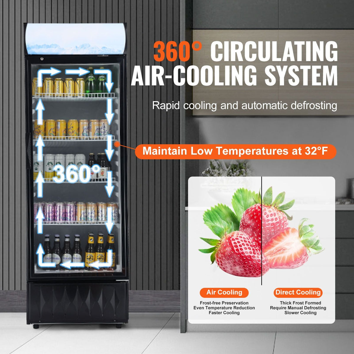 Commercial Merchandiser Refrigerator, 9.7 Cu.Ft / 275L Beverage Refrigerator Cooler Merchandiser, Glass Door Display Refrigerator Upright Fridge with 4 Adjustable Shelves, Customizable Lightbox