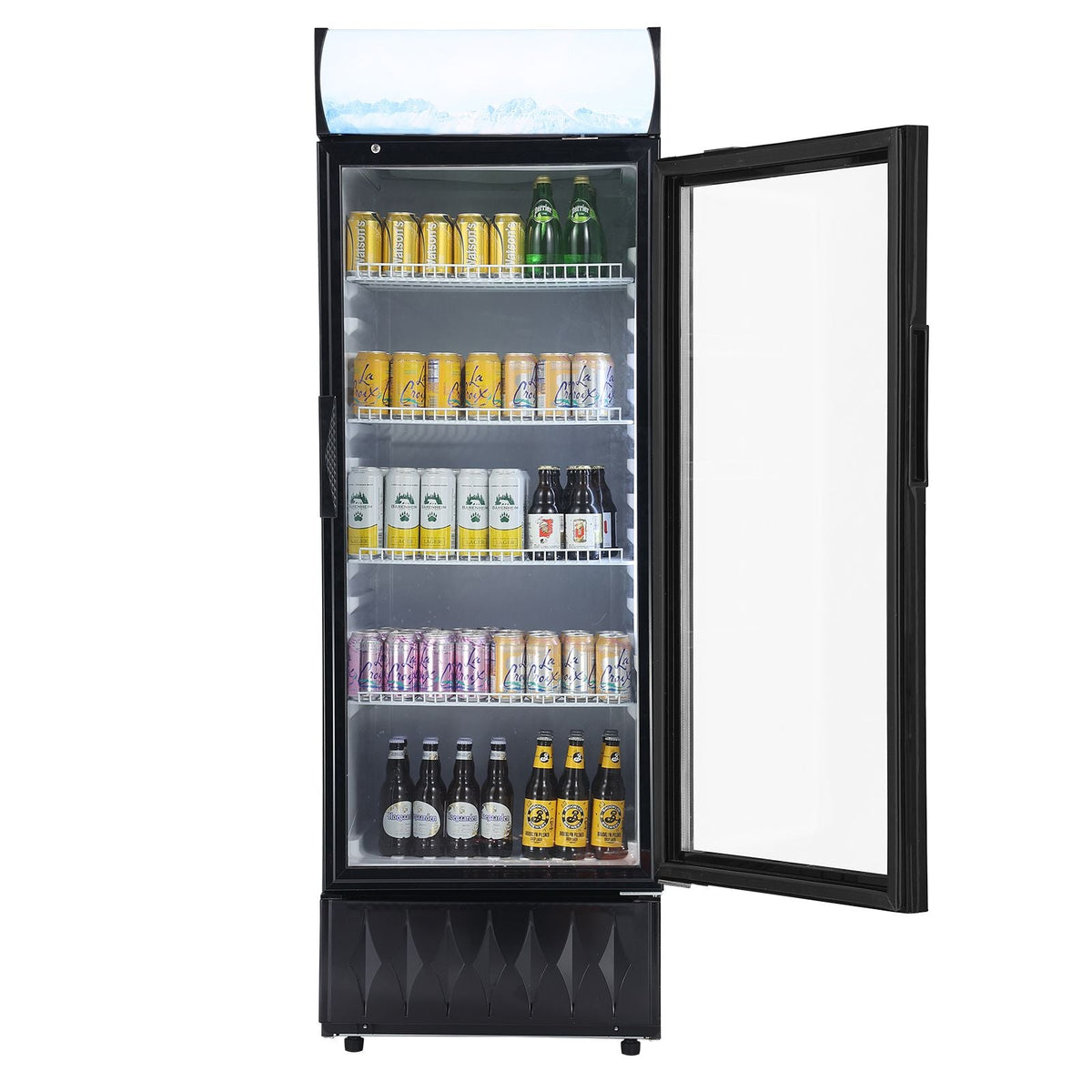 Commercial Merchandiser Refrigerator, 9.7 Cu.Ft / 275L Beverage Refrigerator Cooler Merchandiser, Glass Door Display Refrigerator Upright Fridge with 4 Adjustable Shelves, Customizable Lightbox