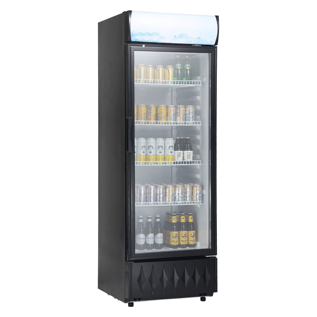 Commercial Merchandiser Refrigerator, 9.7 Cu.Ft / 275L Beverage Refrigerator Cooler Merchandiser, Glass Door Display Refrigerator Upright Fridge with 4 Adjustable Shelves, Customizable Lightbox