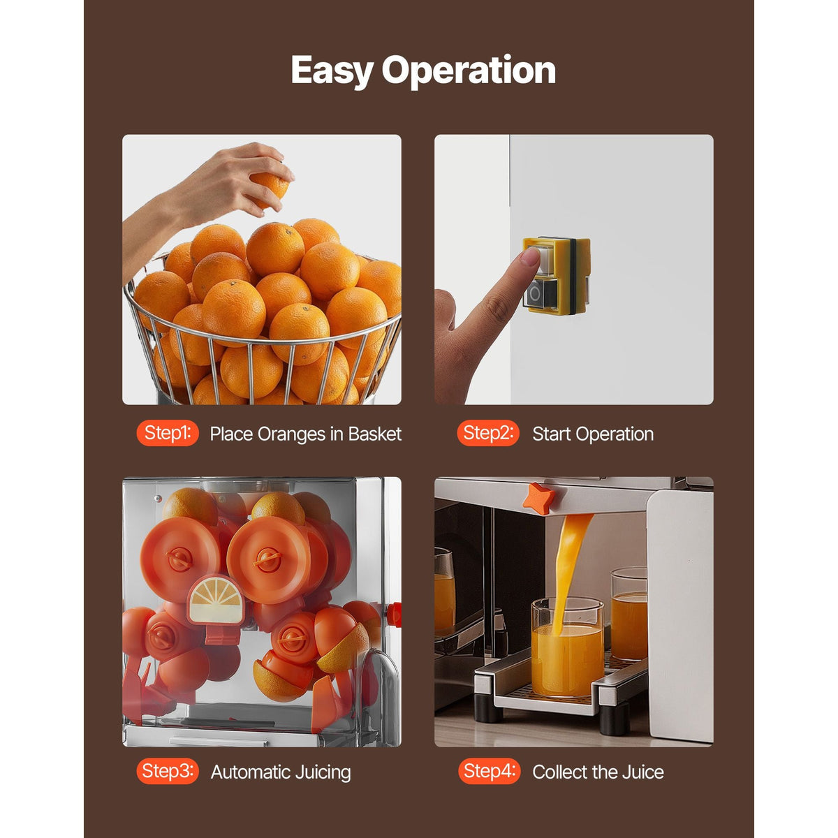 Commercial Orange Juicer Machine, 120W Electric Automatic Orange Squeezer, Lemon Citrus Pomegranates Extractor for 20 per Minute, Stainless Steel, with Peel Collecting Bucket, PC Cover