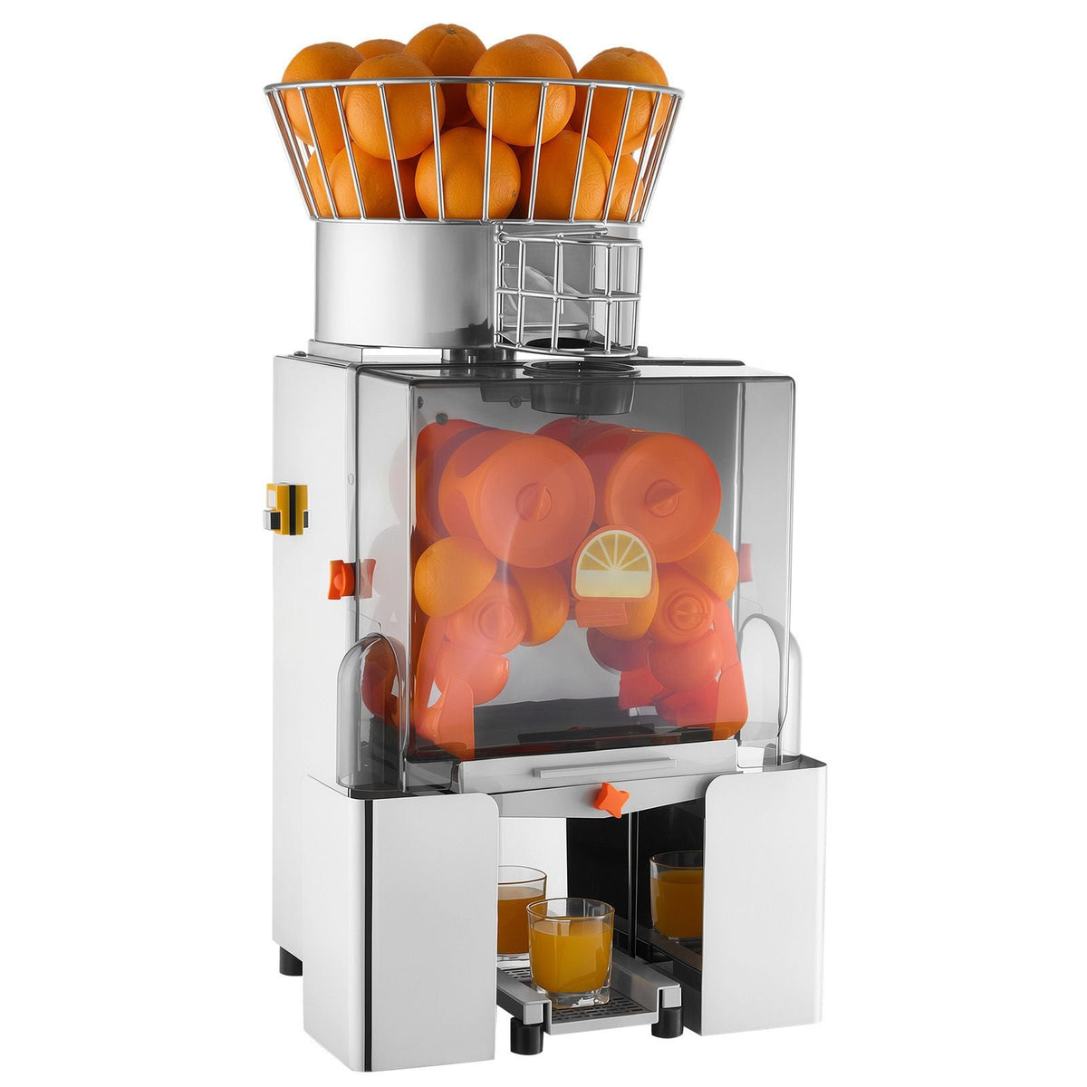 Commercial Orange Juicer Machine, 120W Electric Automatic Orange Squeezer, Lemon Citrus Pomegranates Extractor for 20 per Minute, Stainless Steel, with Peel Collecting Bucket, PC Cover
