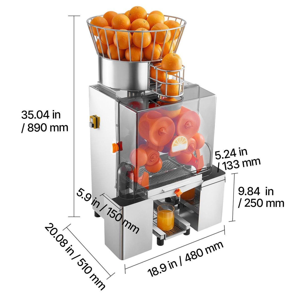 Commercial Orange Juicer Machine, 120W Electric Automatic Orange Squeezer, Lemon Citrus Pomegranates Extractor for 20 per Minute, Stainless Steel, with Peel Collecting Bucket, PC Cover