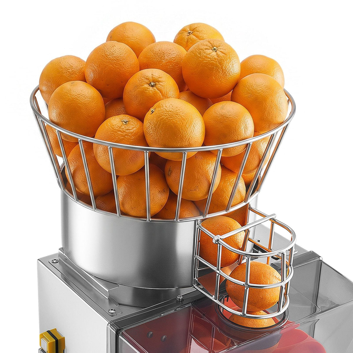Commercial Orange Juicer Machine, 120W Electric Automatic Orange Squeezer, Lemon Citrus Pomegranates Extractor for 20 per Minute, Stainless Steel, with Peel Collecting Bucket, PC Cover