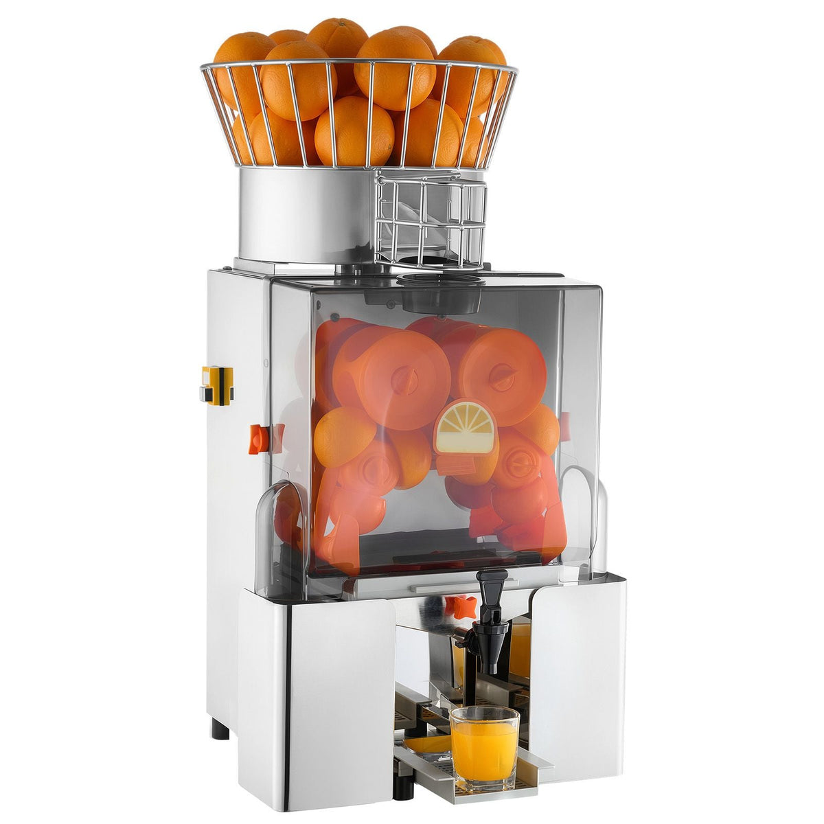 Commercial Orange Juicer Machine, 120W Electric Automatic Orange Squeezer, Lemon Citrus Pomegranates Extractor for 20 per Minute, Stainless Steel, with Water Tap, Peels Collecting Bucket