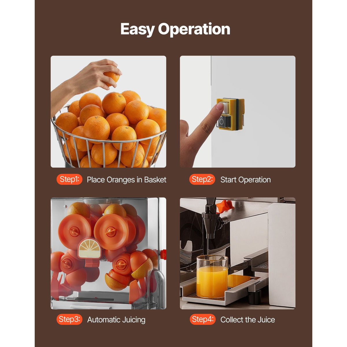 Commercial Orange Juicer Machine, 120W Electric Automatic Orange Squeezer, Lemon Citrus Pomegranates Extractor for 20 per Minute, Stainless Steel, with Water Tap, Peels Collecting Bucket