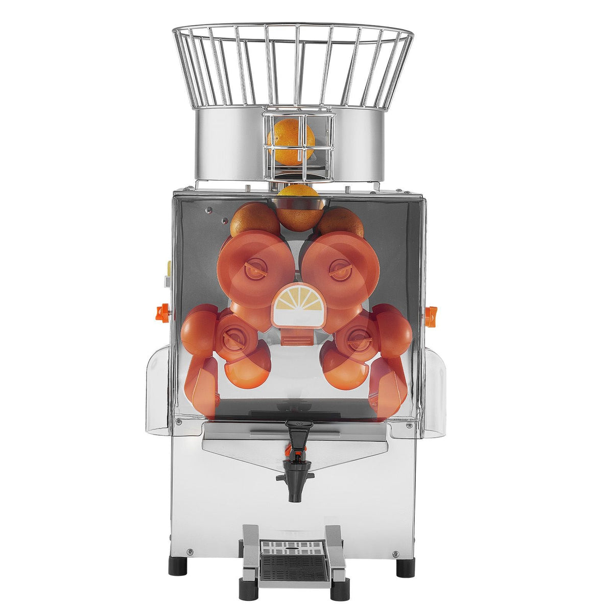 Commercial Orange Juicer Machine, 120W Electric Automatic Orange Squeezer, Lemon Citrus Pomegranates Extractor for 20 per Minute, Stainless Steel, with Water Tap, Peels Collecting Bucket