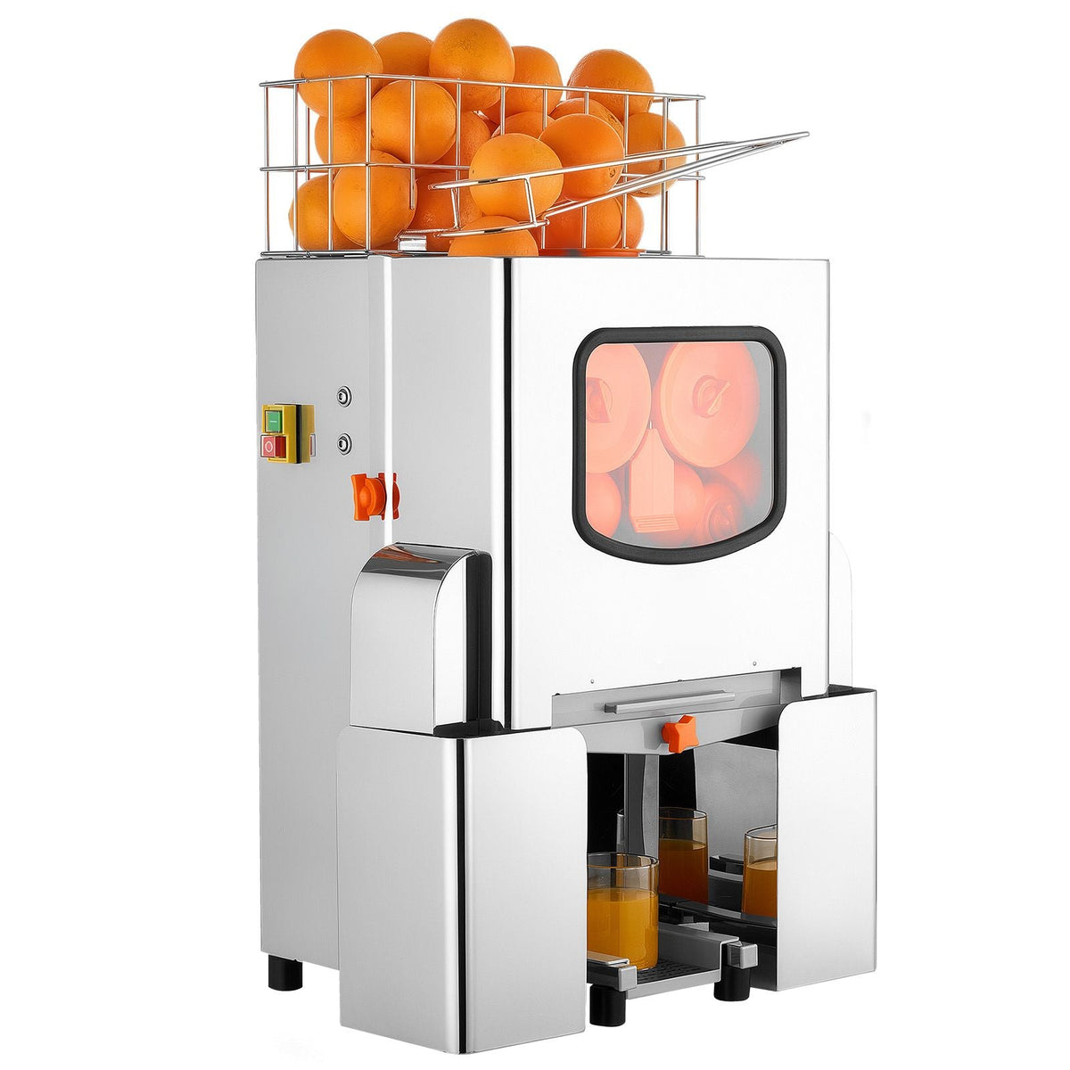 Commercial Orange Juicer Machine, 120W Electric Orange Juice Press, Stainless Steel Orange Squeezer for 20 per Minute, Lemon Citrus Pomegranates Extractor with Peels Collecting Bucket