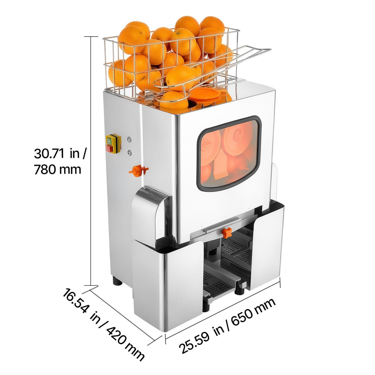 Commercial Orange Juicer Machine, 120W Electric Orange Juice Press, Stainless Steel Orange Squeezer for 20 per Minute, Lemon Citrus Pomegranates Extractor with Peels Collecting Bucket