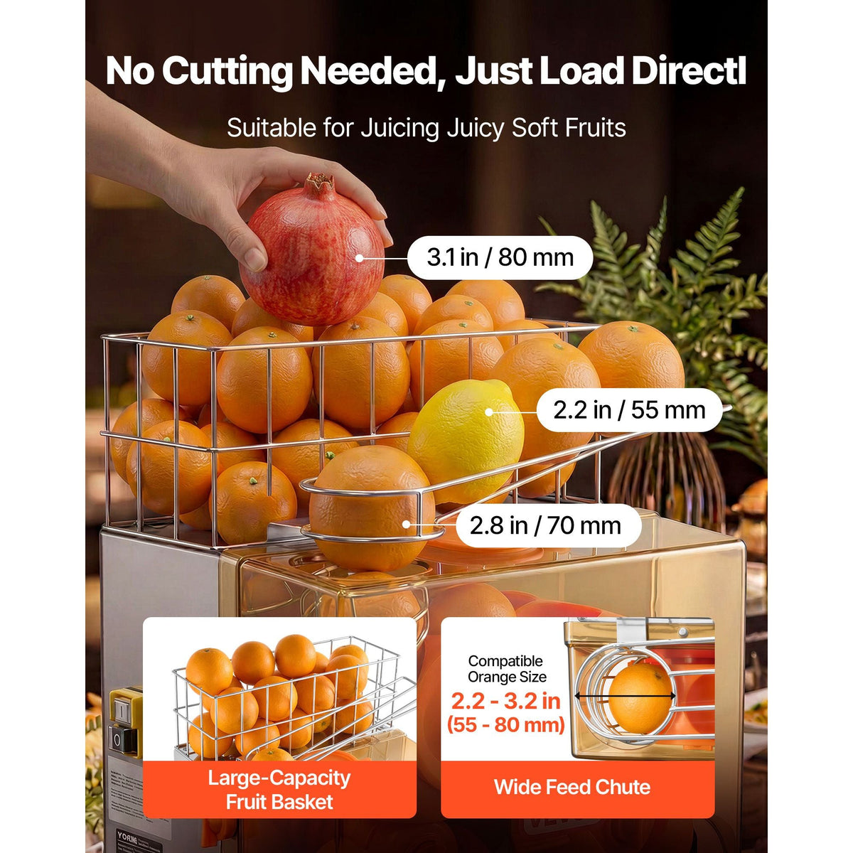 Commercial Orange Juicer Machine, 120W Electric Orange Juice Press, Stainless Steel Orange Squeezer for 20 per Minute, Lemon Citrus Pomegranates Extractor with Peels Collecting Bucket