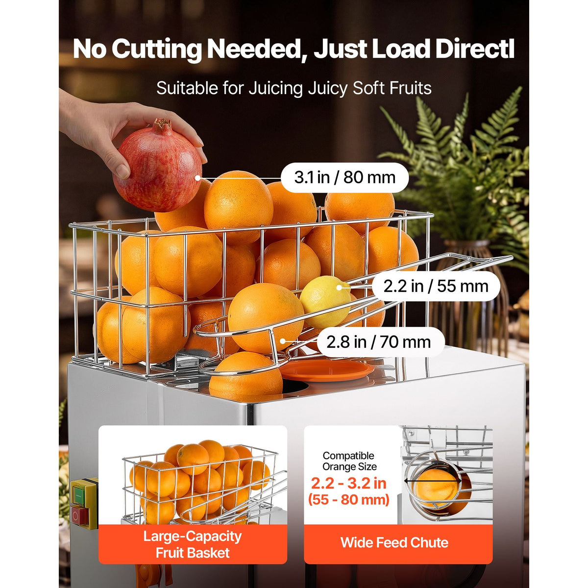 Commercial Orange Juicer Machine, 120W Electric Orange Juice Press, Stainless Steel Orange Squeezer for 20 per Minute, Lemon Citrus Pomegranates Extractor with Peels Collecting Bucket