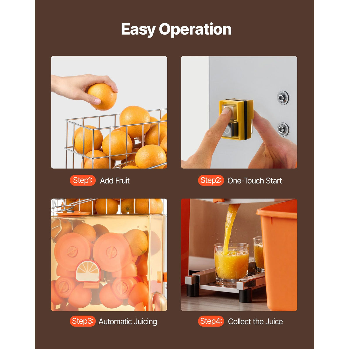 Commercial Orange Juicer Machine, 120W Electric Orange Juice Press, Stainless Steel Orange Squeezer for 20 per Minute, Lemon Citrus Pomegranates Extractor with Peels Collecting Bucket