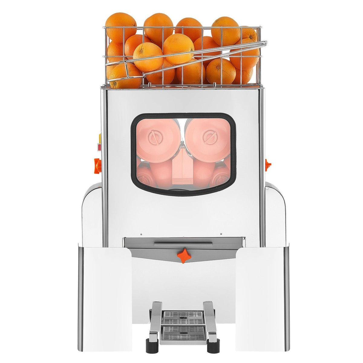 Commercial Orange Juicer Machine, 120W Electric Orange Juice Press, Stainless Steel Orange Squeezer for 20 per Minute, Lemon Citrus Pomegranates Extractor with Peels Collecting Bucket