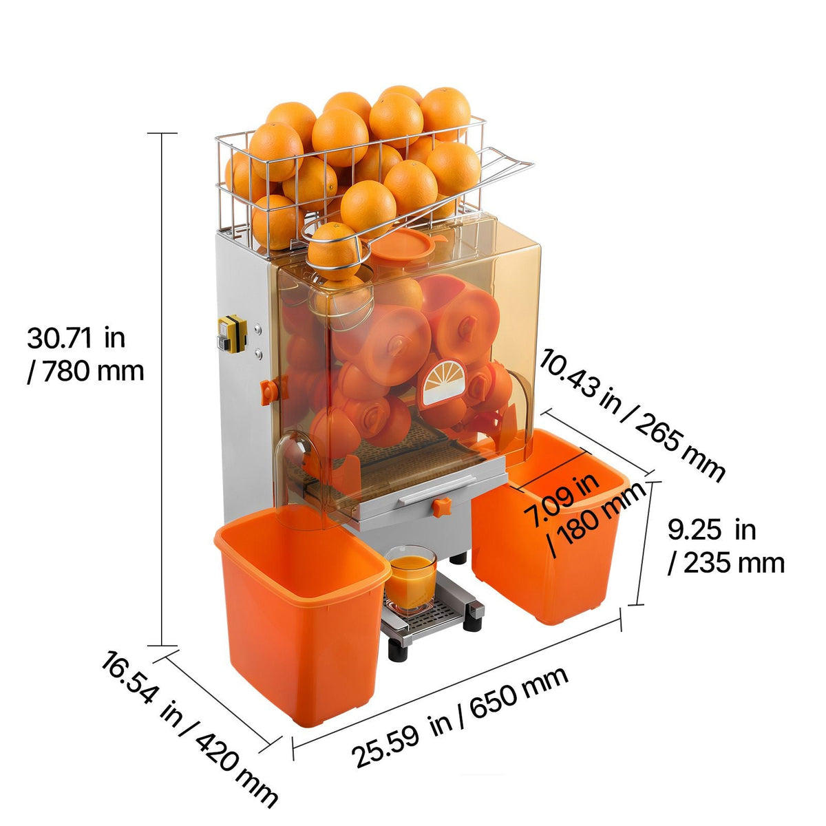 Commercial Orange Juicer Machine, 120W Electric Orange Juice Press, Stainless Steel Orange Squeezer for 20 per Minute, Lemon Citrus Pomegranates Extractor with Peels Collecting Bucket