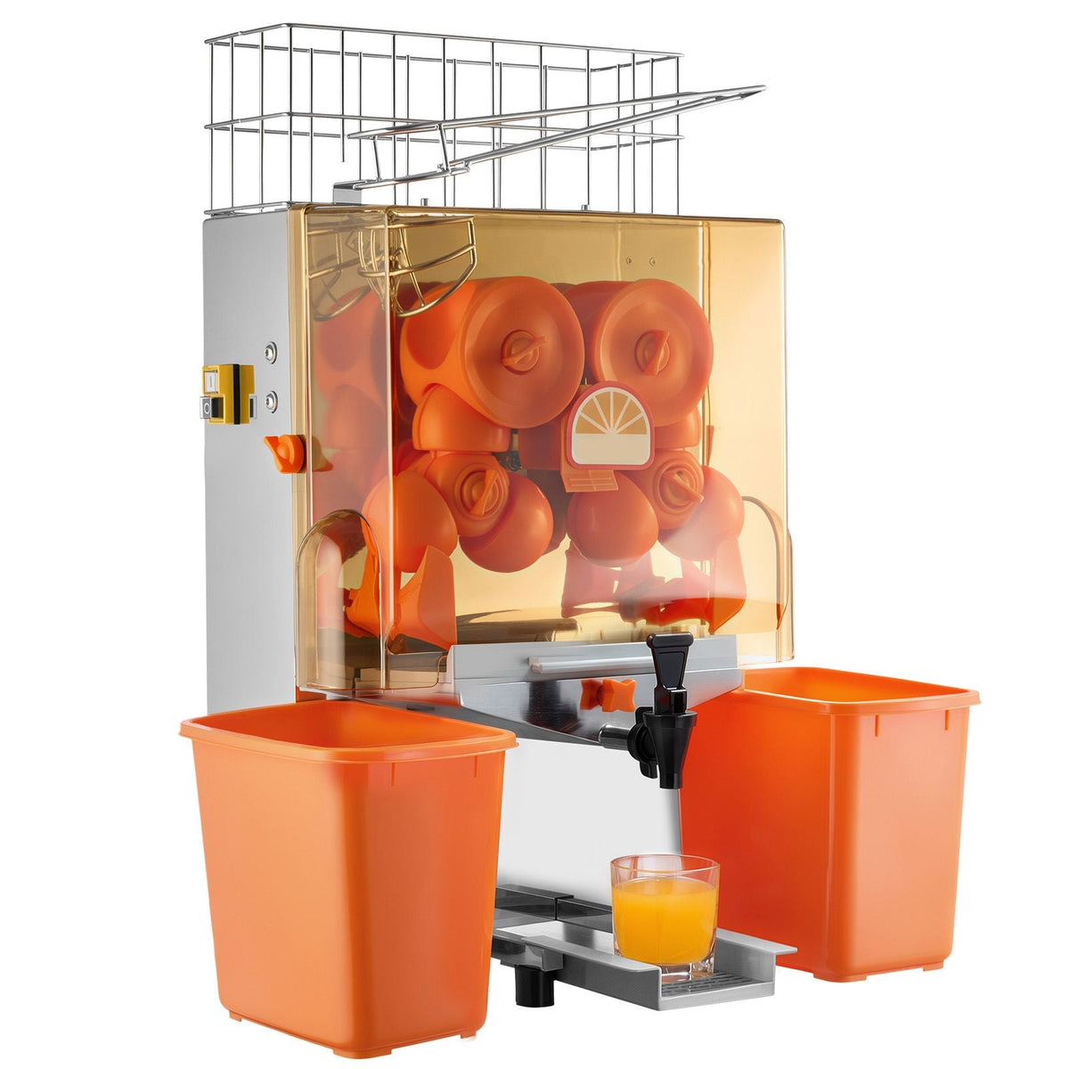 Commercial Orange Juicer Machine, 120W Electric Orange Juice Press, Stainless Steel Orange Squeezer for 20 per Minute, Lemon Citrus Pomegranates Extractor with Water Tap, Peels Collecting Bucket
