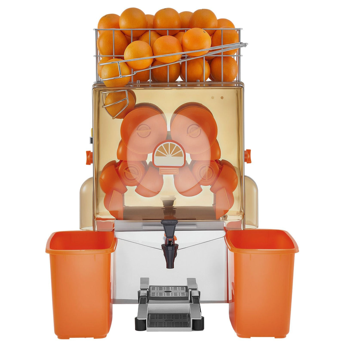 Commercial Orange Juicer Machine, 120W Electric Orange Juice Press, Stainless Steel Orange Squeezer for 20 per Minute, Lemon Citrus Pomegranates Extractor with Water Tap, Peels Collecting Bucket