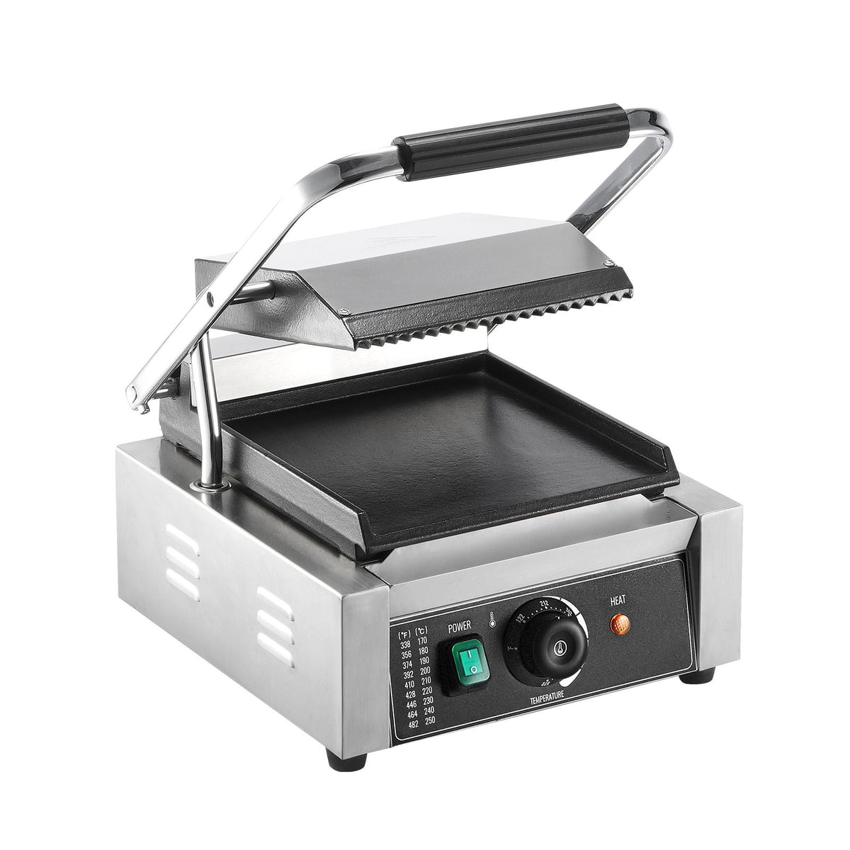 Commercial Panini Grill, 1800W Electric Sandwich Panini Maker, Stainless Steel Sandwich Press Grill, Panini Grill with Temp Control & 9"x9" Flat Enamel Plate, for Hamburger Steak Bacon