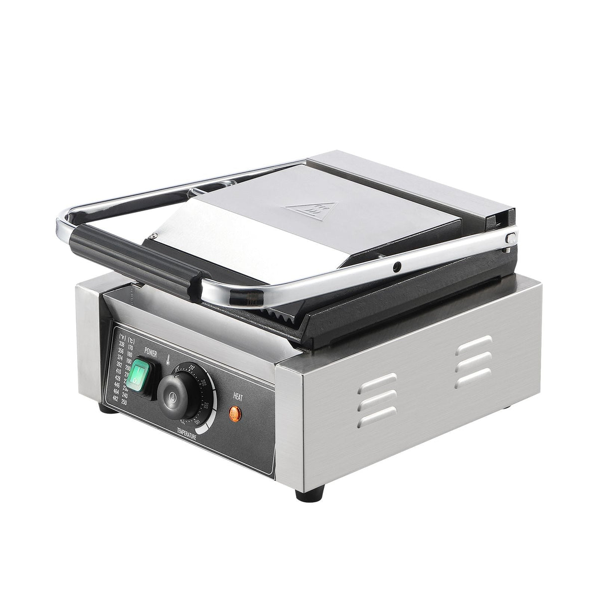 Commercial Panini Grill, 1800W Electric Sandwich Panini Maker, Stainless Steel Sandwich Press Grill, Panini Grill with Temp Control & 9"x9" Flat Enamel Plate, for Hamburger Steak Bacon