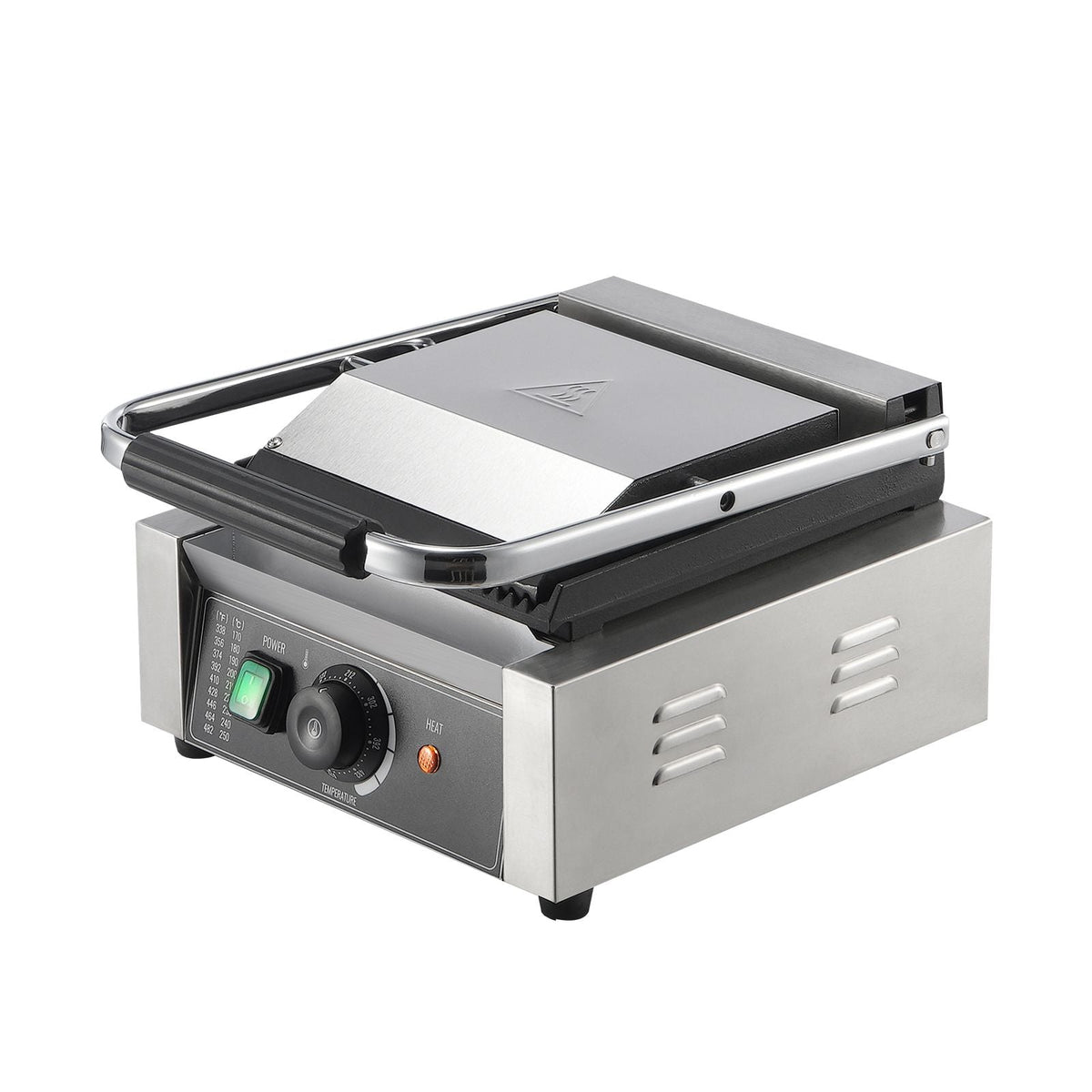 Commercial Panini Grill, 1800W Electric Sandwich Panini Maker, Stainless Steel Sandwich Press Grill, Panini Grill with Temp Control & 9"x9" Full Grooved Enamel Plate for Hamburger Steak Bacon