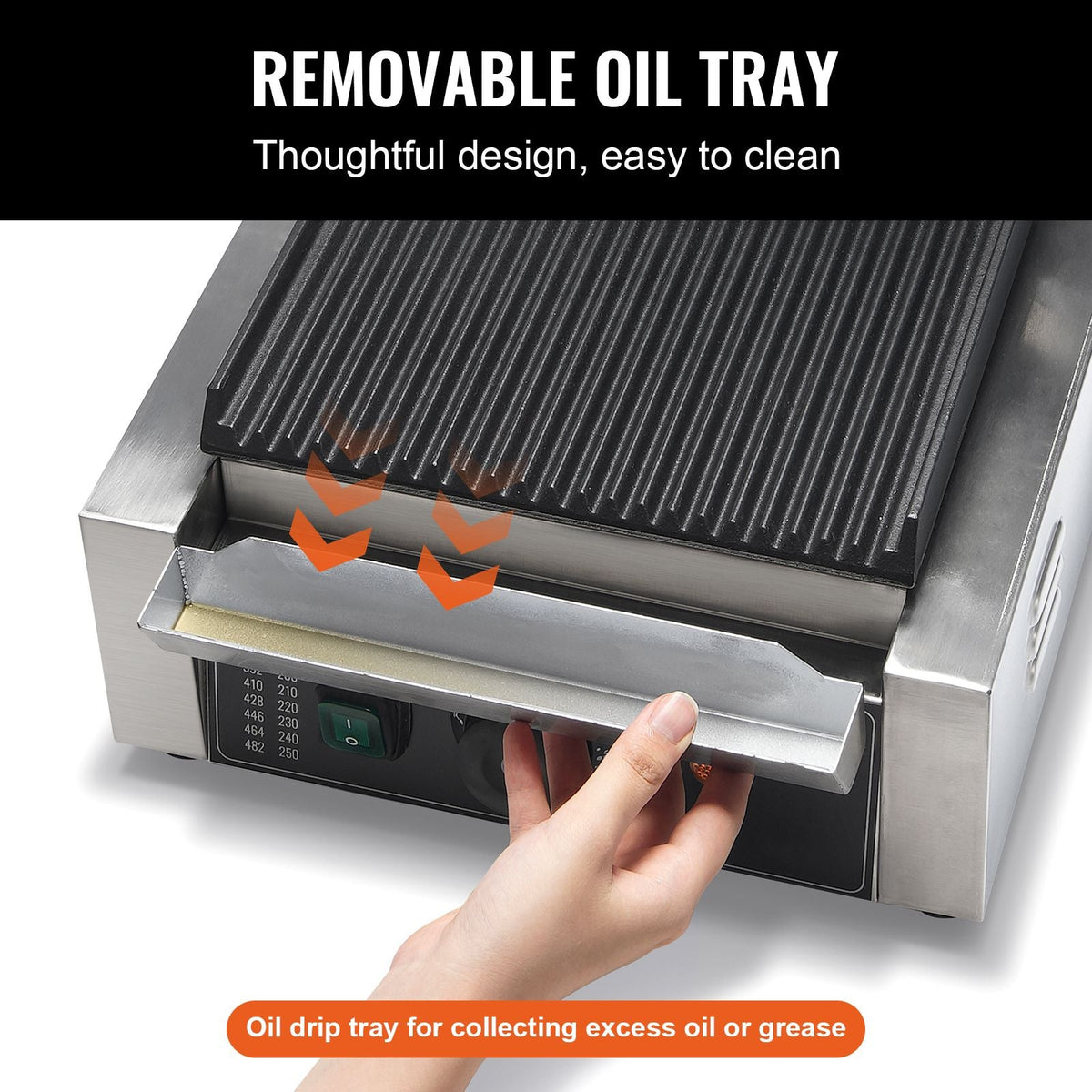 Commercial Panini Grill, 1800W Electric Sandwich Panini Maker, Stainless Steel Sandwich Press Grill, Panini Grill with Temp Control & 9"x9" Full Grooved Enamel Plate for Hamburger Steak Bacon