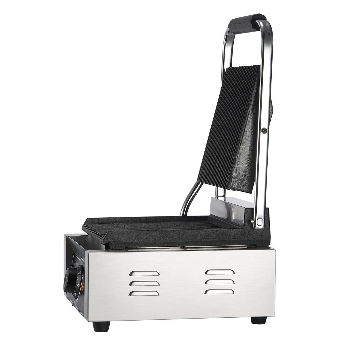 Commercial Panini Grill, 1800W Electric Sandwich Panini Maker, Stainless Steel Sandwich Press Grill, Panini Grill with Temp Control & 9"x9" Full Grooved Enamel Plate for Hamburger Steak Bacon