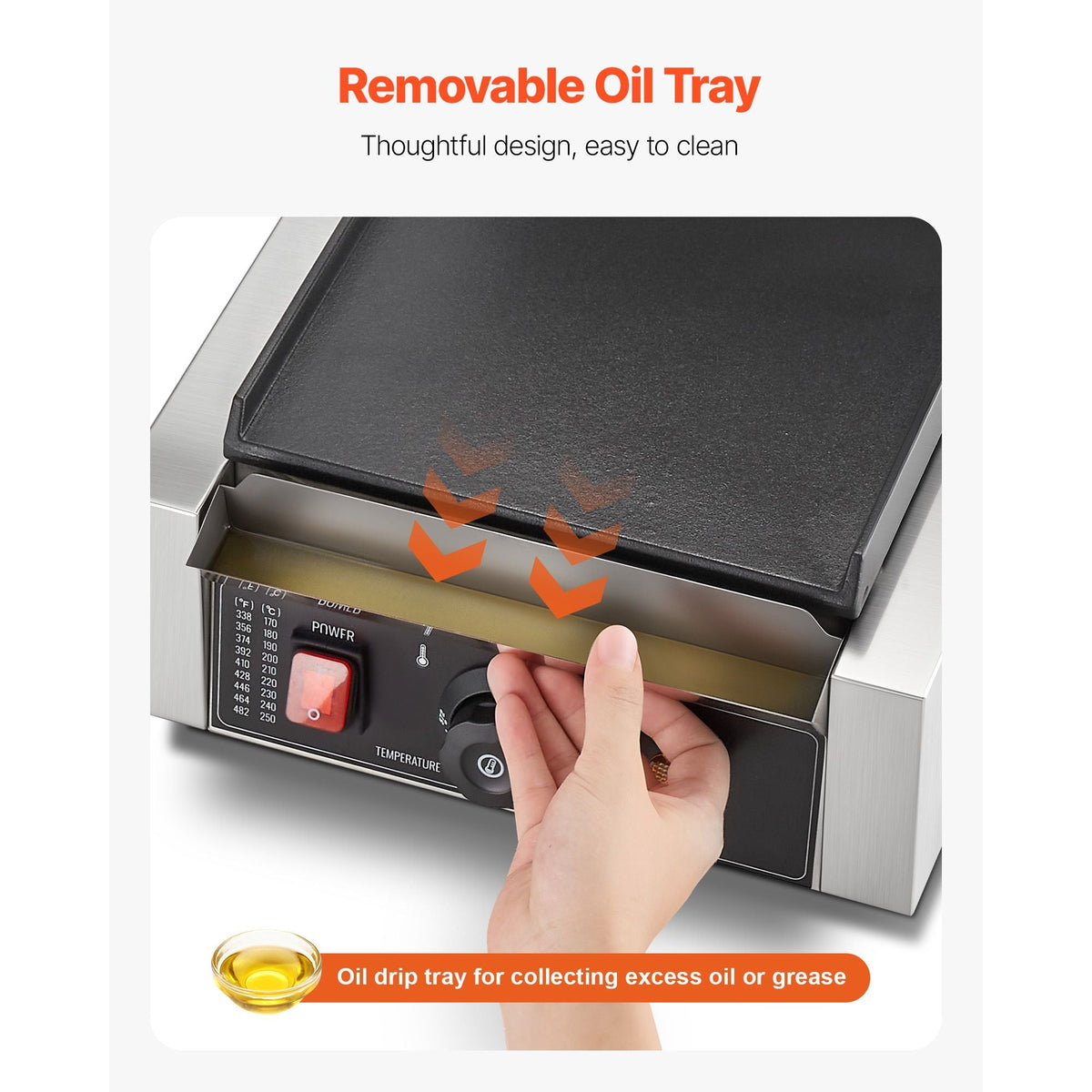 Commercial Panini Grill, 1800W Electric Sandwich Panini Maker, Stainless Steel Sandwichs Press Grill with Handle and Temp Control, 8.8x9 in Flat Enamel Plate, for Hamburger Steak Bacon