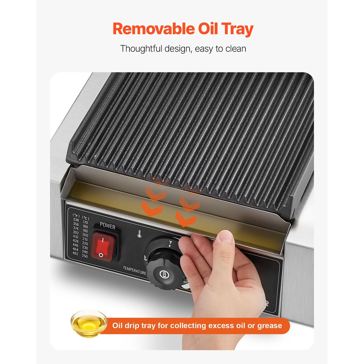 Commercial Panini Grill, 1800W Electric Sandwich Panini Maker, Stainless Steel Sandwichs Press Grill with Handle and Temp Control, 8.8x9 in Full Grooved Enamel Plate for Hamburger Steak Bacon
