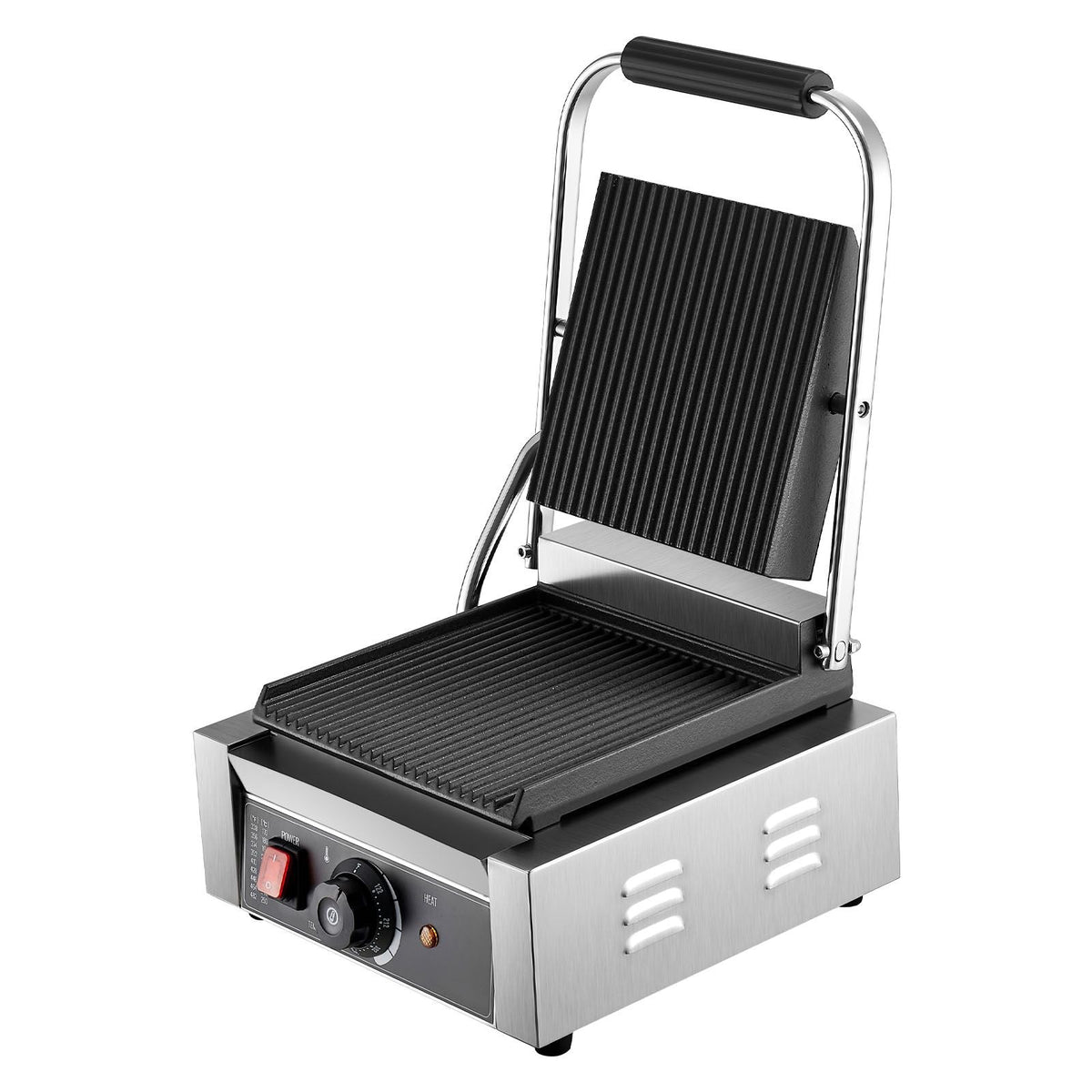 Commercial Panini Grill, 1800W Electric Sandwich Panini Maker, Stainless Steel Sandwichs Press Grill with Handle and Temp Control, 8.8x9 in Full Grooved Enamel Plate for Hamburger Steak Bacon