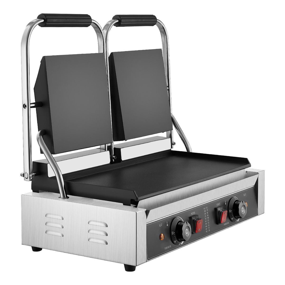 Commercial Panini Grill, 3600W Electric Sandwich Panini Maker, Stainless Steel Double Sandwichs Press with Handle and Temp Control, 19x9 in Full Flat Enamel Plate, for Hamburger Steak Bacon