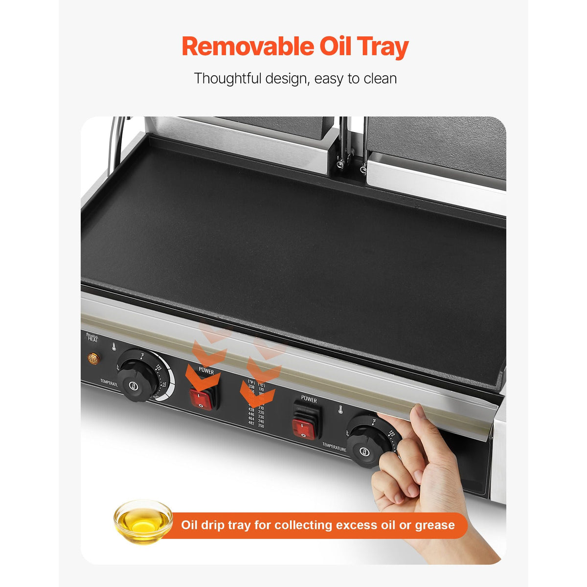 Commercial Panini Grill, 3600W Electric Sandwich Panini Maker, Stainless Steel Double Sandwichs Press with Handle and Temp Control, 19x9 in Full Flat Enamel Plate, for Hamburger Steak Bacon