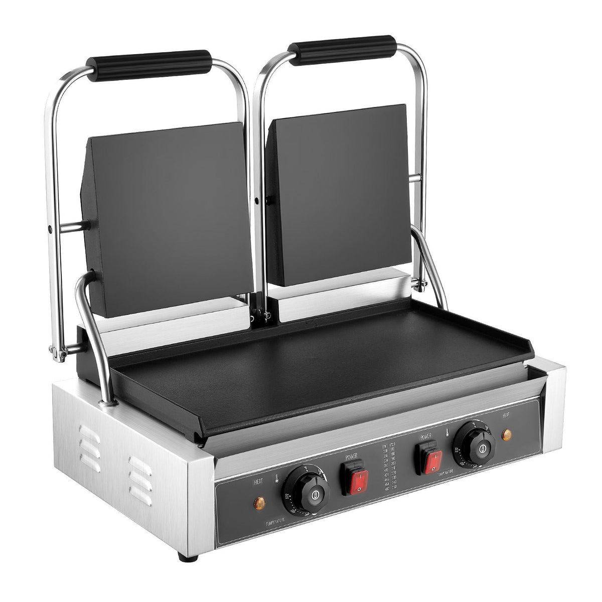 Commercial Panini Grill, 3600W Electric Sandwich Panini Maker, Stainless Steel Double Sandwichs Press with Handle and Temp Control, 19x9 in Full Flat Enamel Plate, for Hamburger Steak Bacon