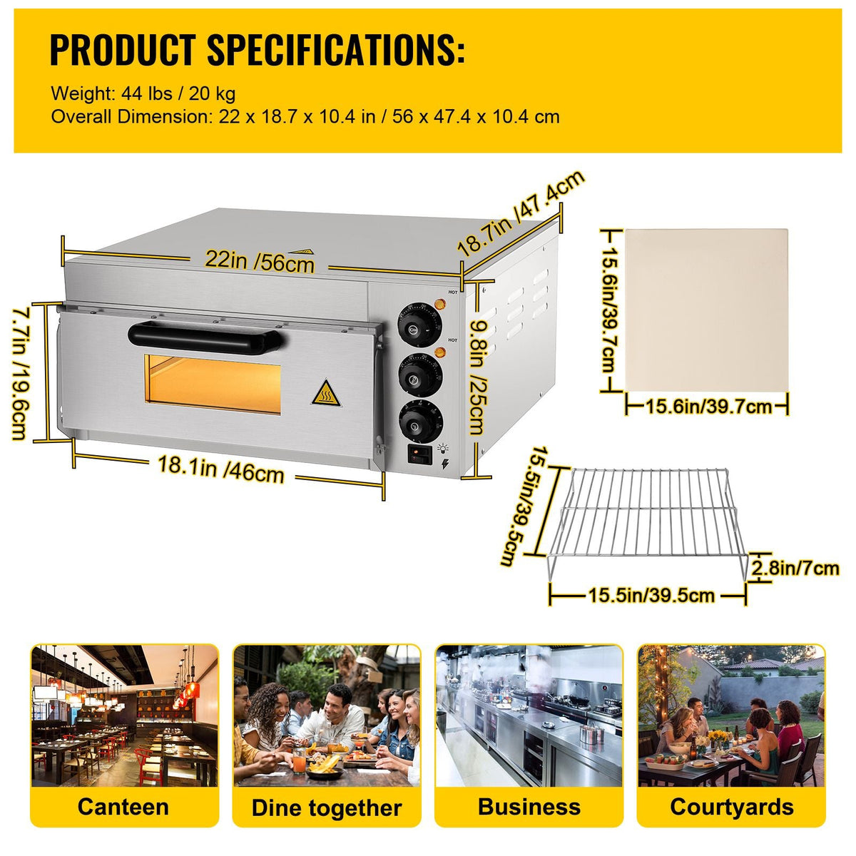 Commercial Pizza Oven Countertop, 14\" Single Deck Layer, 110V 1300W Stainless Steel Electric Pizza Oven with Stone and Shelf, Multipurpose Indoor Pizza Maker for Restaurant Home Pretzels Baked