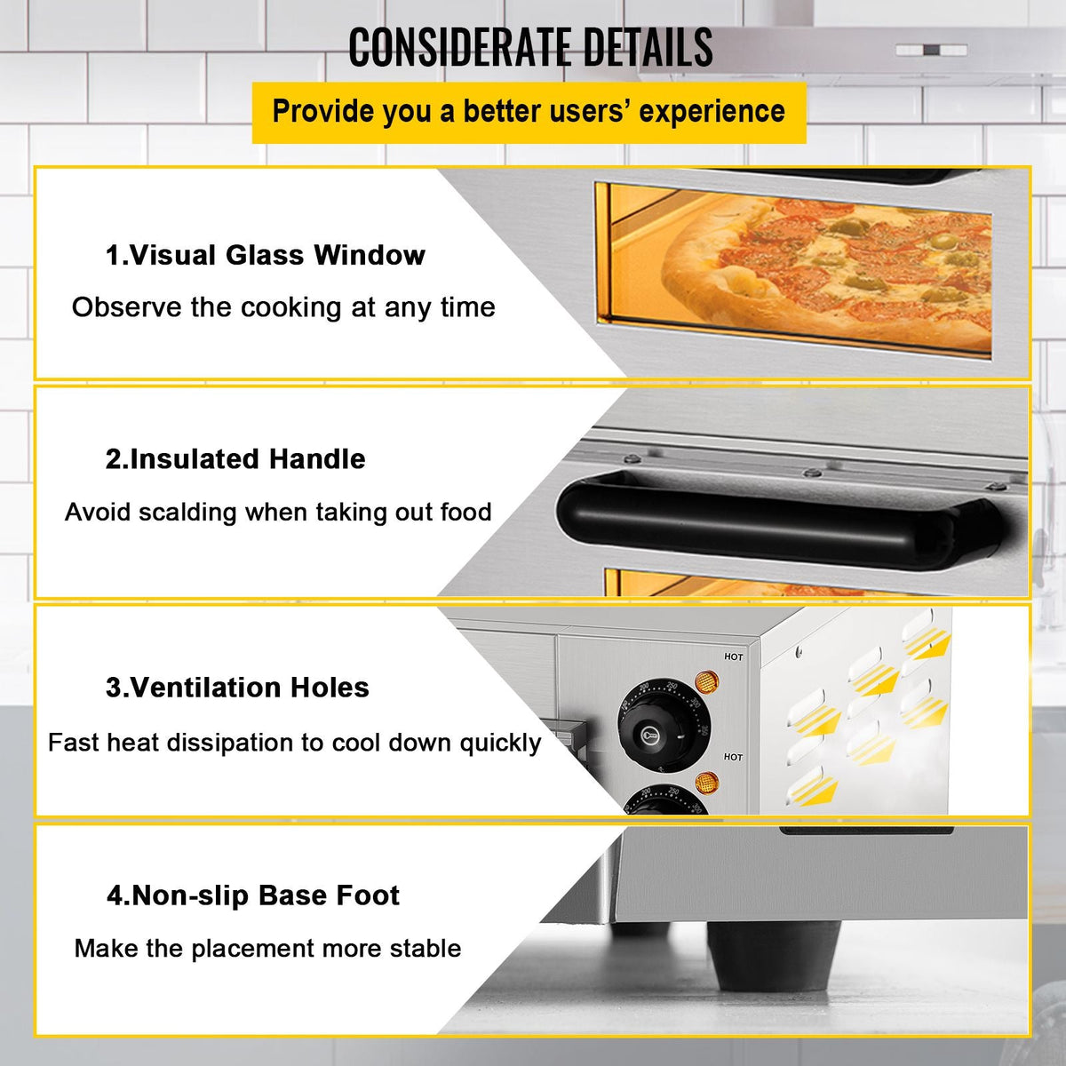 Commercial Pizza Oven Countertop, 14\" Single Deck Layer, 110V 1300W Stainless Steel Electric Pizza Oven with Stone and Shelf, Multipurpose Indoor Pizza Maker for Restaurant Home Pretzels Baked