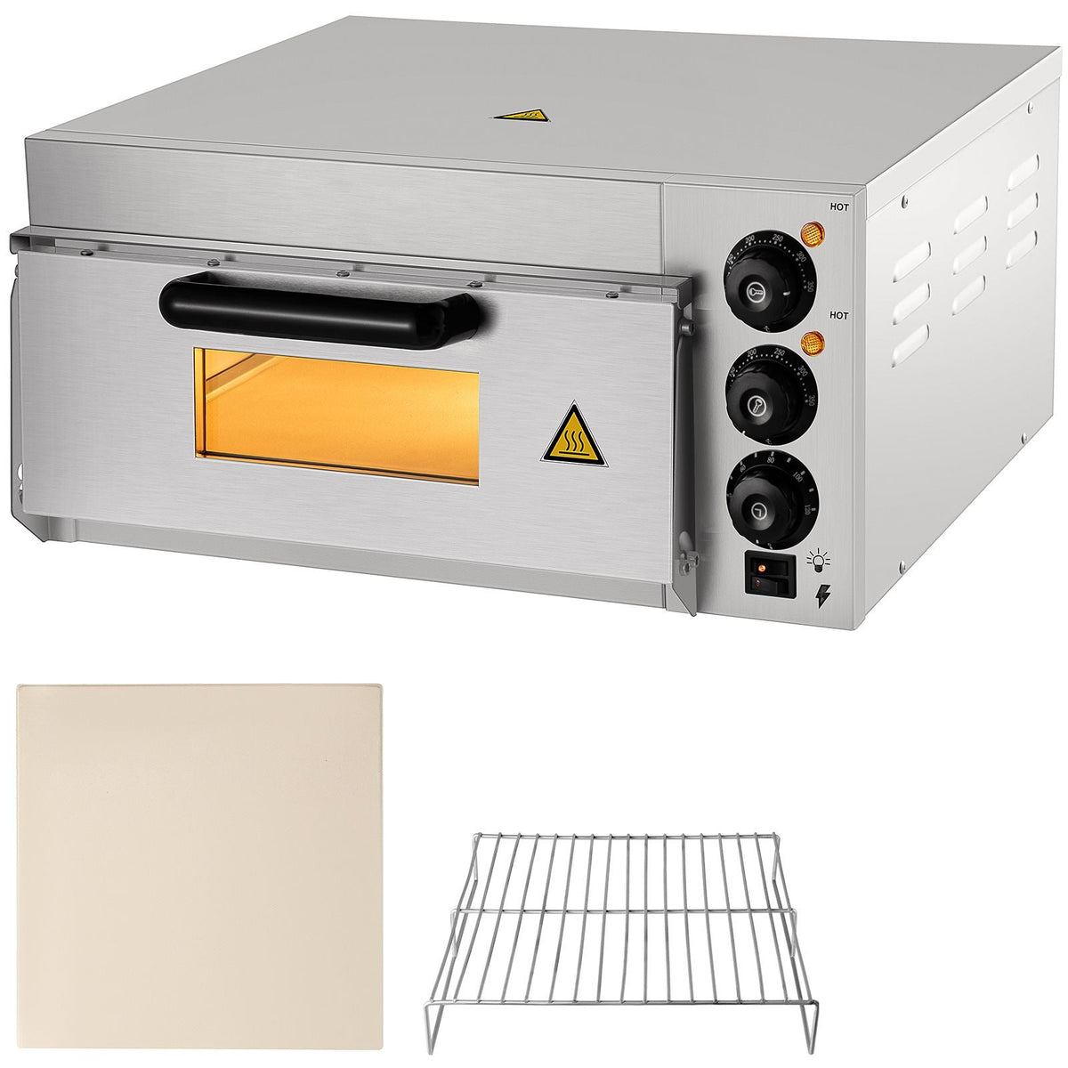 Commercial Pizza Oven Countertop, 14\" Single Deck Layer, 110V 1300W Stainless Steel Electric Pizza Oven with Stone and Shelf, Multipurpose Indoor Pizza Maker for Restaurant Home Pretzels Baked
