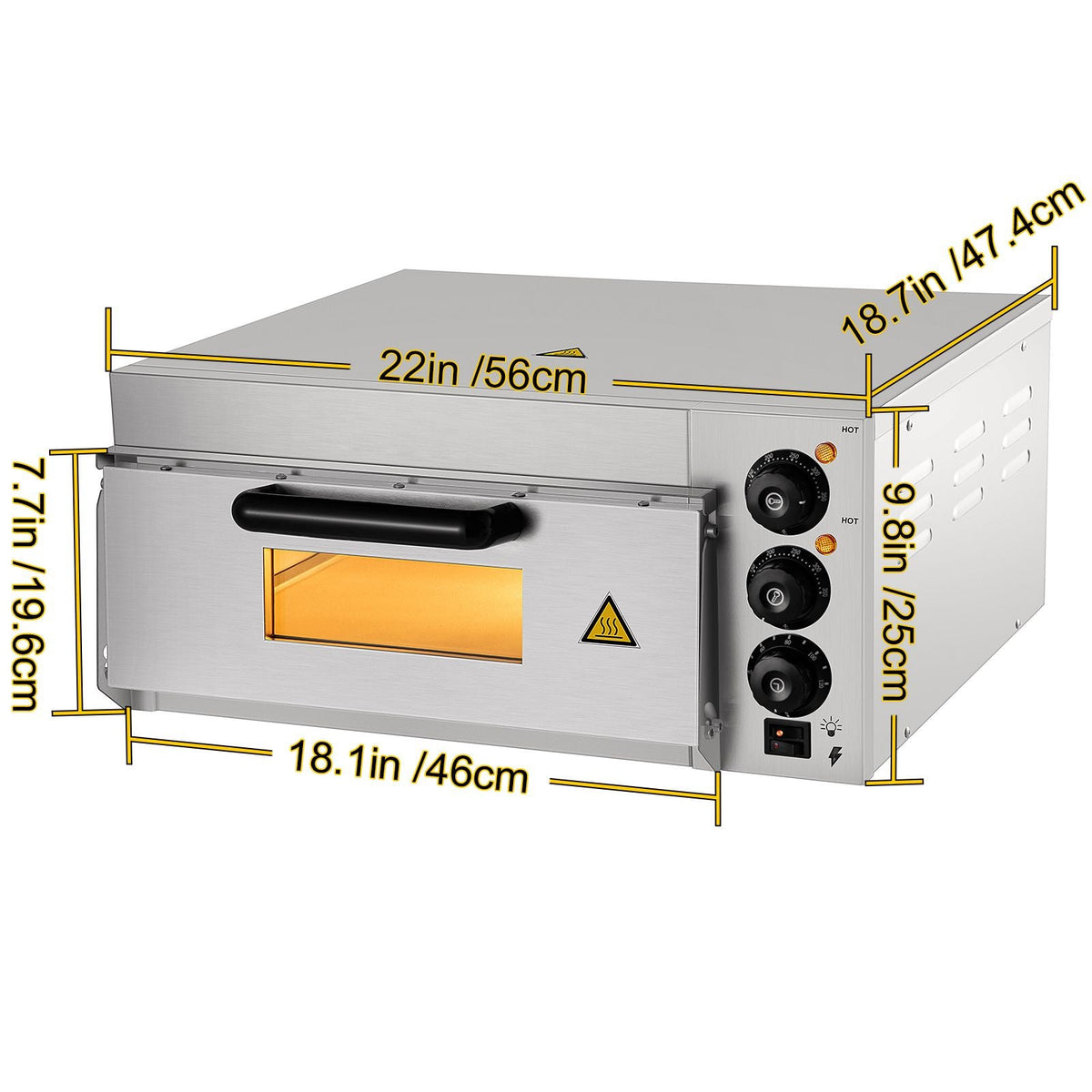 Commercial Pizza Oven Countertop, 14\" Single Deck Layer, 110V 1300W Stainless Steel Electric Pizza Oven with Stone and Shelf, Multipurpose Indoor Pizza Maker for Restaurant Home Pretzels Baked