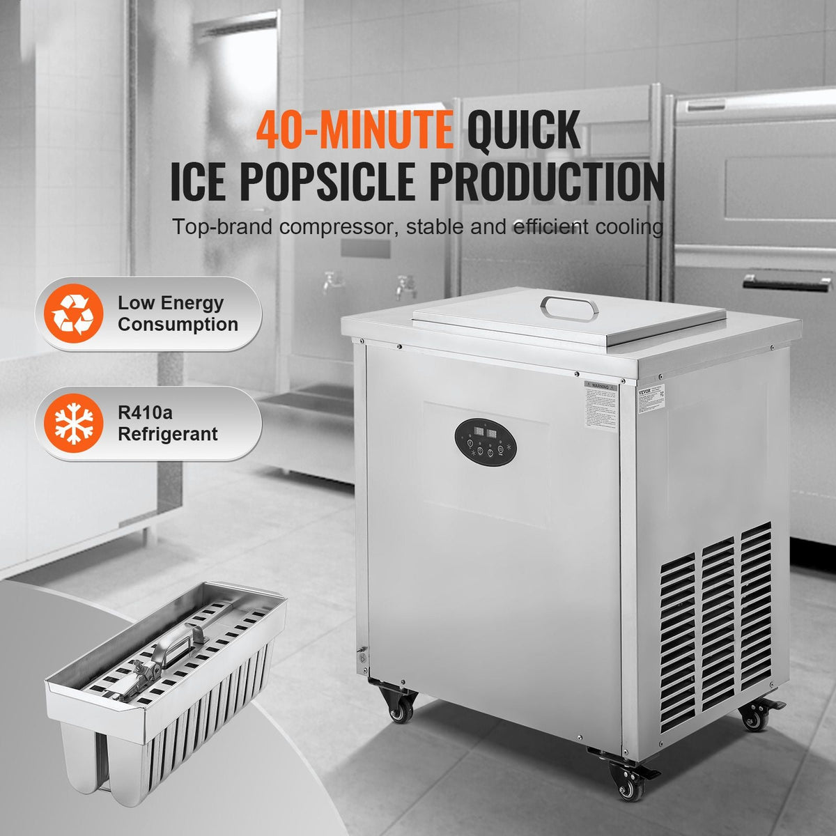 Commercial Popsicle Machine, Single Mould Set - 40 PCS Ice Pops Making Machine, Stainless Steel Commercial Ice Lolly Maker, Ice Sticks Popsicle Machine for Bar, Cafes, Milktea Stores