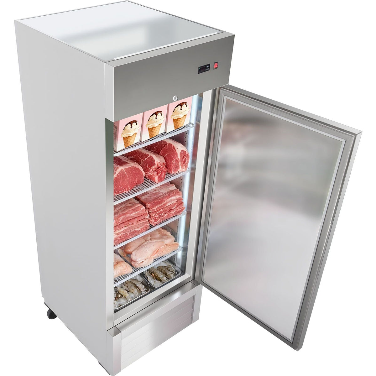 Commercial Reach-In Freezer 29" W, 22 Cu.Ft Stainless Steel Upright Freezer with Single Door, Auto-Defrost, 4 Adjustable Shelves, -11 to 14 F Temp Control, LED Light, ETL Certified