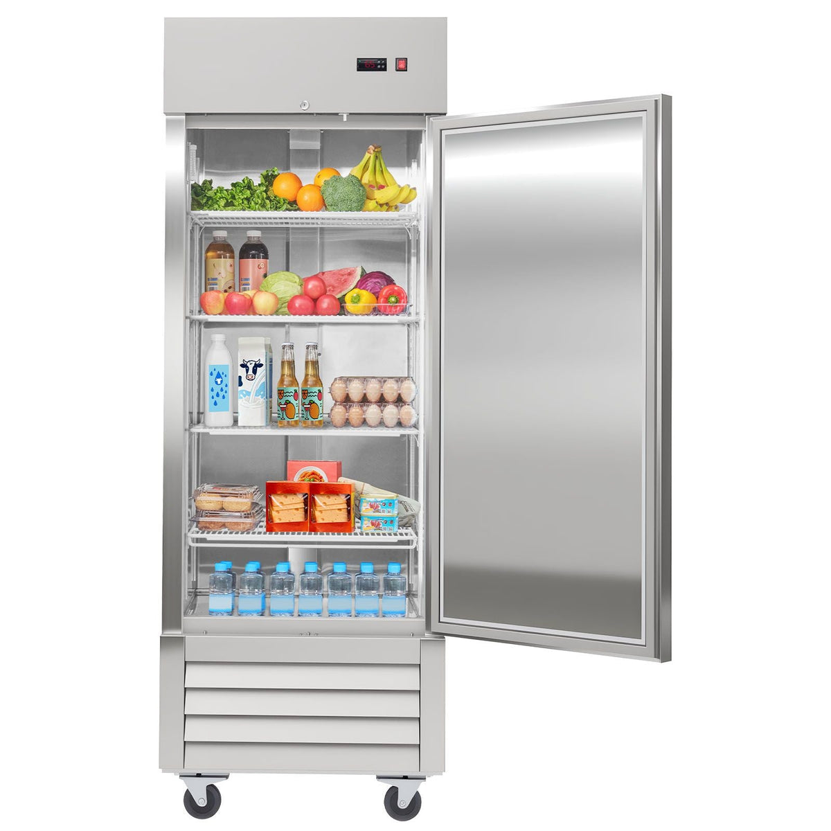 Commercial Reach-In Refrigerator 29" W, 22 Cu.Ft Stainless Steel Upright Refrigerator with Single Door, Auto-Defrost, 4 Adjustable Shelves, 32 to 50 Fahrenheit Temp Control, ETL Certified